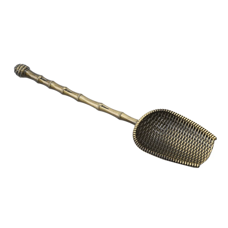 Mini Tea Spoons Retro Copper Tea Scoop Vintage High Quality Sugar Salt Spoon Chinese Kongfu Tea Accessories Tableware - Цвет: Ancient cyan