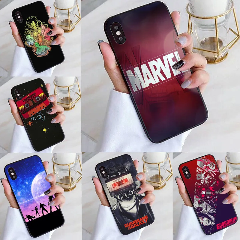 Стражи Галактики Marvel мягкий силиконовый черный чехол для телефона iphone 6 6S plus 7 8plus X