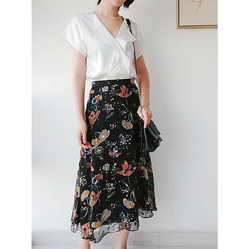 

Women Skirt 2020 Early Spring Silk Print Skirt Silk Silk A-Line Skirt