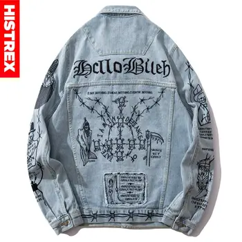 

HISTREX Embroidery Hell Demon Skull Denim Jacket Brand Printed Spring Autumn 2020 Hip Hop Mens Coat Casual Jeans Jacket KDJY5#