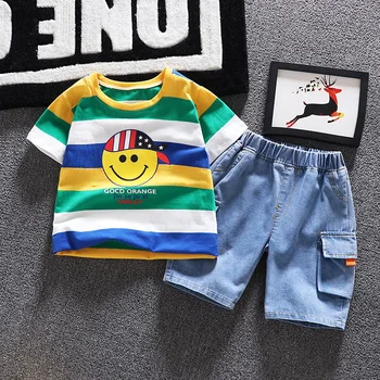 

Cartoon Pirate KIDS Short Sle SUMMER Denim Short Pants Breeches BOY GIRL 1-7 Yrs Old Baby Clothes 100% Cotton Coordinates