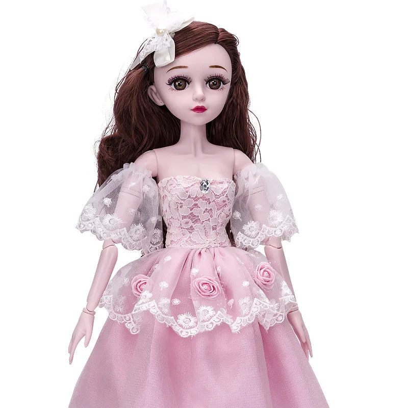 Одежда принцессы платье для 60 см 1/3 BJD кукла с головным убором цветок кружевное нарядное платье розовый/синий без обуви Макияж игрушки AT63 - Цвет: pink dress no doll