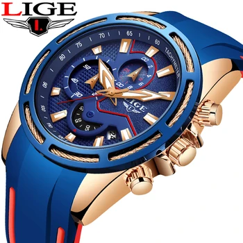 

Relogio Masculino LIGE New Sport Watch Men Fashion Brand Luxury Waterproof Military Mens Wristwatch Silicone Blue Quartz Clock