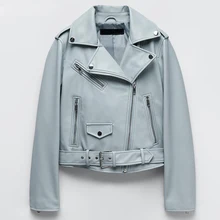 2021NEW Fashion slim fit women's artificial leather jacket women's solid color bicycle coat with zipper women's casual coat