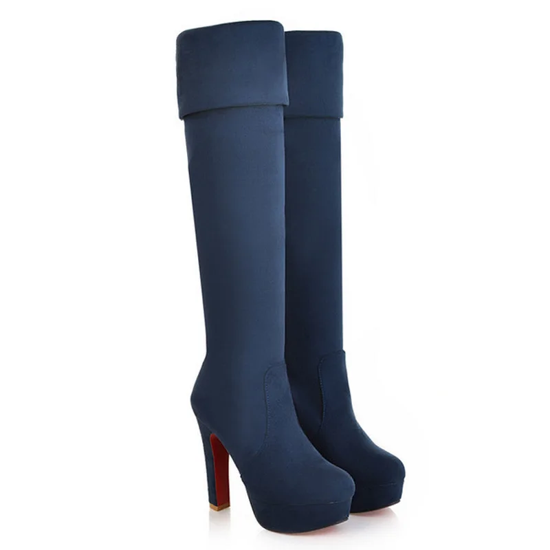 Fashion Female Over The Knee Boots Winter Knee High Boots Women Platform High Heels Long Ladies Shoe Plus Size 45 46 women high heel boots