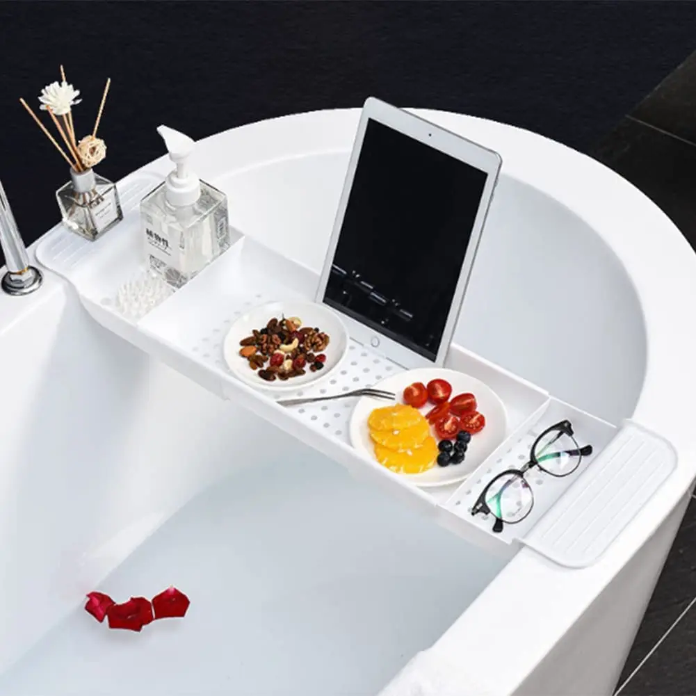 Bath Tray Shelf,plastic Bathtub Holder Nonslip Telescopic Bathtub