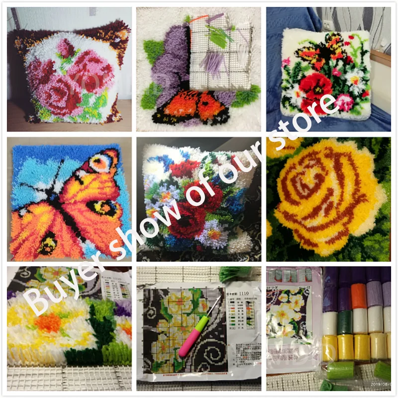 Flowers Grass Coarse Wool Latch Hook Kit DIY Cross Stitch Carpet Embroidery Plant Series Segment Embroidery Latch Hook Rug Kits