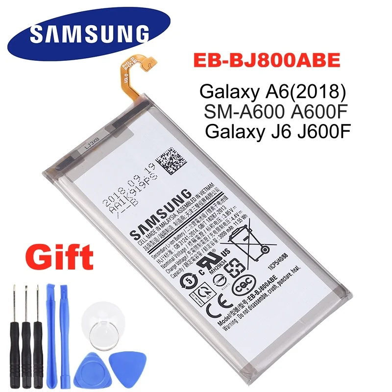 Оригинальный аккумулятор SAMSUNG EB-BJ800ABE 3000 мАч для Samsung Galaxy A6 (2018) SM-A600 A600F J6 J600F