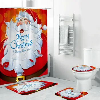 

Merry Christmas Waterproof shower curtain Christmas Santa Claus bath mat toilet seat cover polyester / Flannel shower curtain