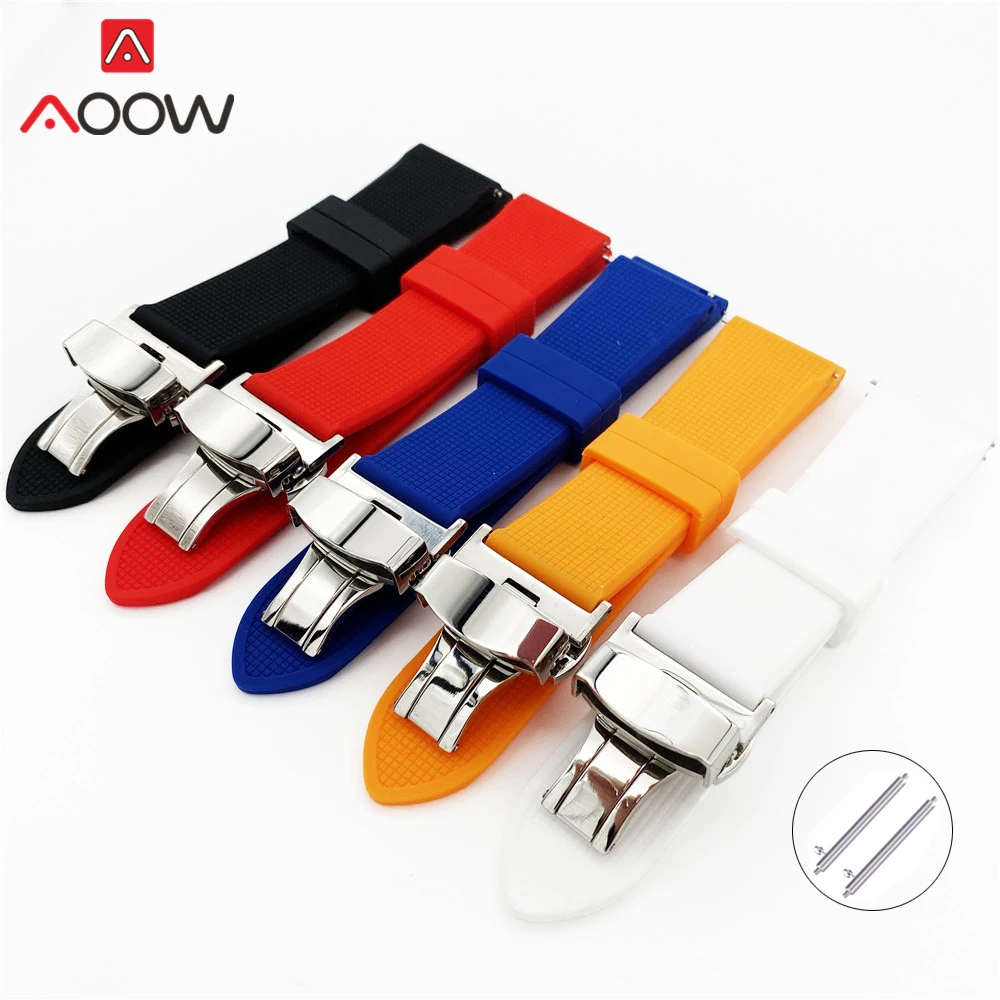 18mm 20mm 22mm Soft Silicone Strap Butterfly Deployment Buckle Quick Release Waterproof Rubber Replace Band Watch Accessories | Наручные