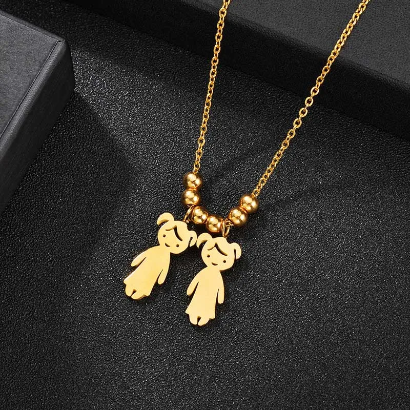 Atoztide, милое семейное ожерелье из нержавеющей стали для мальчиков и девочек/сына и дочки, золотая цепочка с сердечками, аксессуары для ювелирных изделий DIY - Окраска металла: 2 girl necklace