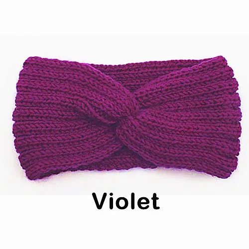 Violet Зимняя теплая вязаная повязка на голову для женщин, шерстяная повязка на голову с вязаным узлом, тюрбан, повязка на голову для ушей, теплые повязки на голову, женские аксессуары для волос - Цвет: Violet