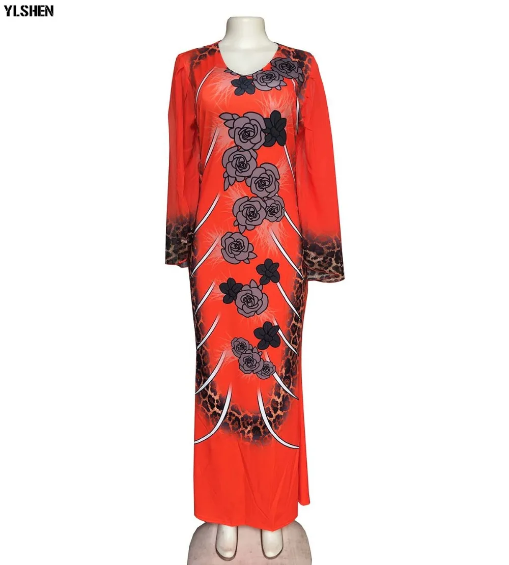 New African Dresses for Women Dashiki Print African Clothes Bazin Riche Sexy Slim Ruffle Sleeve V-neck Evening Long Africa Dress 14