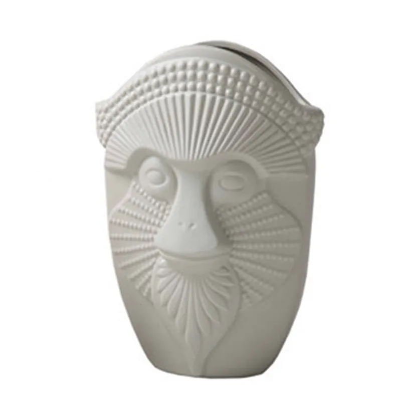 European Post-modern Matte Biscuit Firing Gorilla Head Portraits Ceramics Art&Craft Sculpture Vase Abstraction Decoration X3573