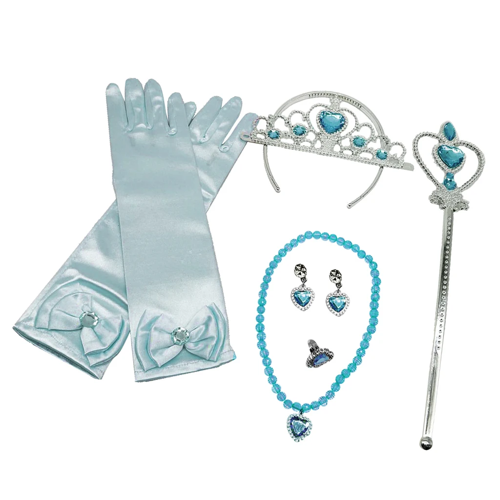 Blue Yelow Princess Dress up Accessories Gift Set for Belle Crown Sceptre Jewerly Set