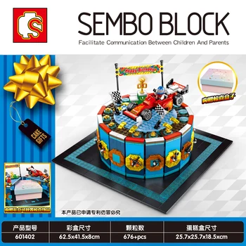 

Racing Car Birthday cake Gift box Building Blocks Bricks Compatible Model toys Sembo 601402