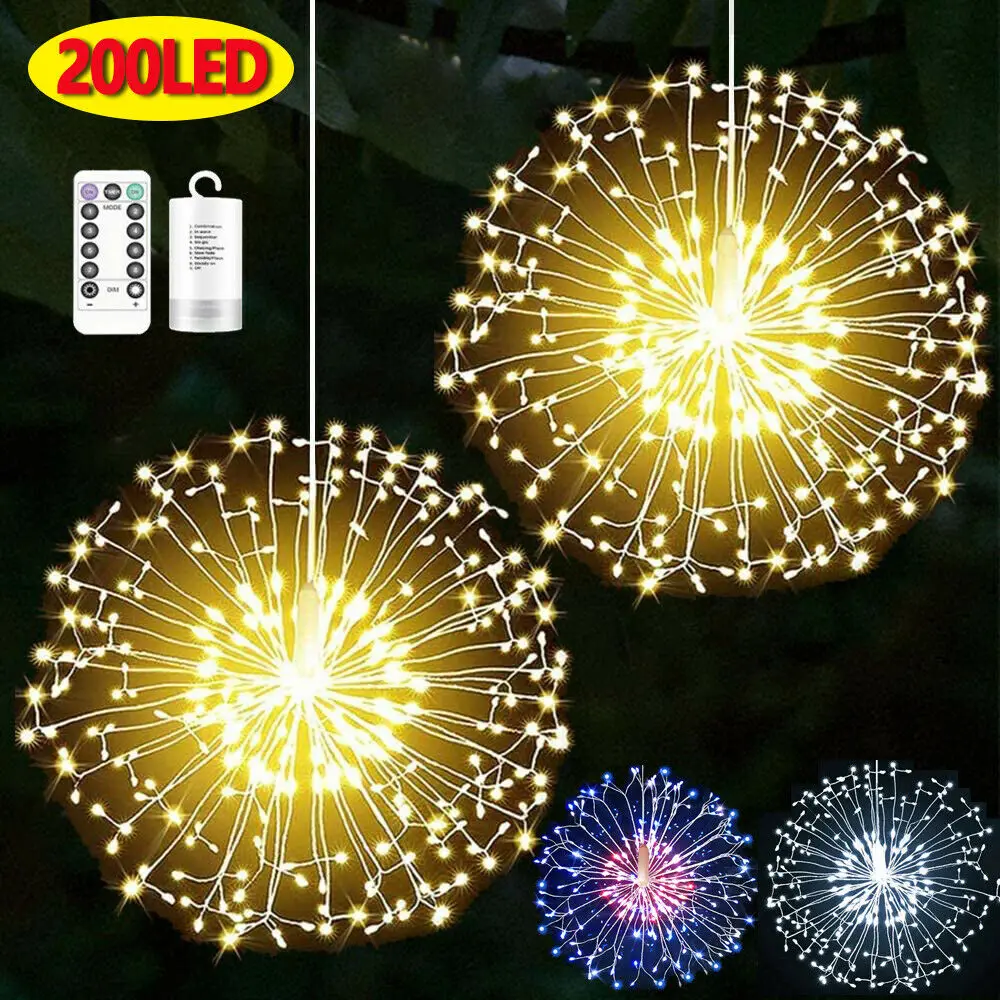 200LED Firework String Copper Wire Strip Lamp Xmas Wedding Decor LED Fairy Light 