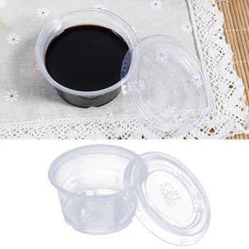 

50Pcs Disposable Plastic Clear Sauce Chutney Cups Boxes With Lid Food Takeaway Hot Food Grade PP Plastic Sauce Cups(4oz)