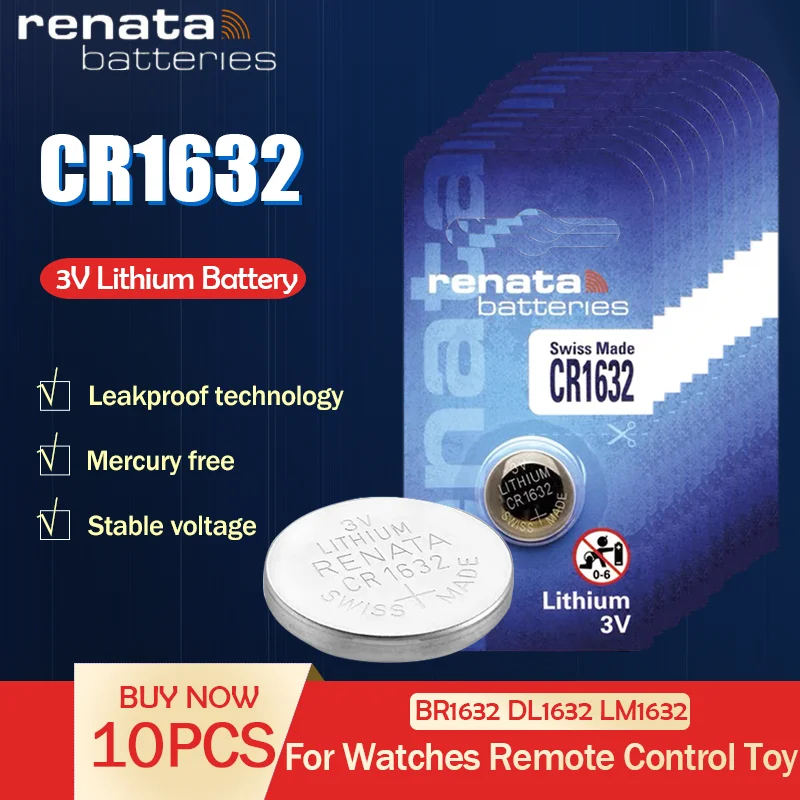 10pcs renata CR1632 1632 3V 100 original brand new lithium Battery For