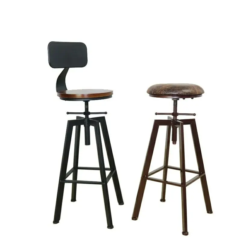 

Nordic Iron Bar Chair Industrial Wind Rotating Bar Stool Domestic Lift Bar Chair Solid Wood High Chair Backrest Stool