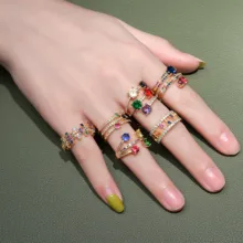 Nữ Sang Trọng Của Cầu Vồng Nhẫn Pha Lê Tự Làm Trang Sức Vàng Zircon Nhẫn Ban Đầu Dropshipping Cho Nữ Tặng(China)