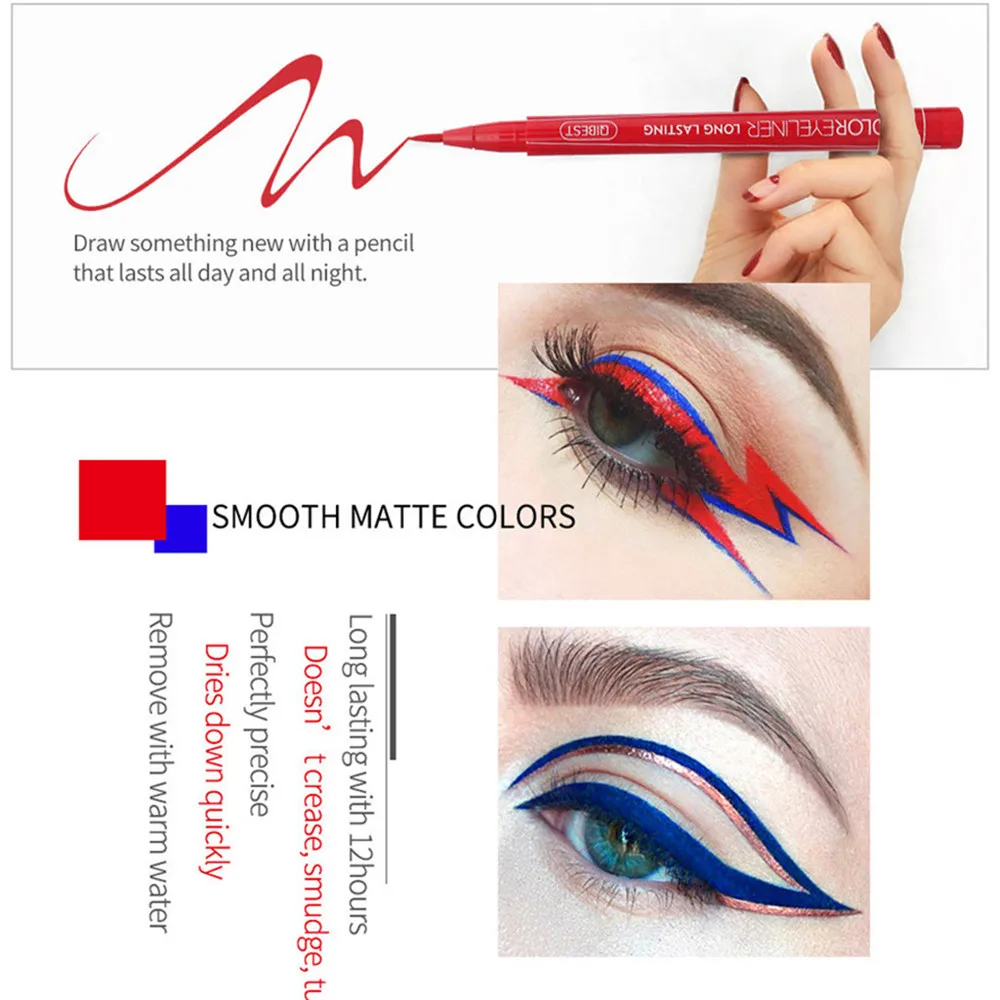 12 Color Eyeliner Liquid Waterproof Easy To Wear Make Up Matte Eye Liner Blue Red Green White Gold Brown Eyliner