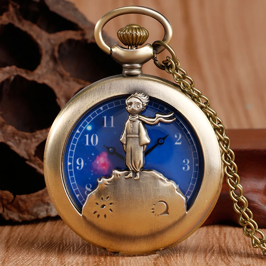 Hot Selling Classic The Little Prince Movie Planet Blue Bronze Vintage Quartz Pocket FOB Watch Popular Gifts for Boys Girls Kids 2019 2020 2021 2022 2023 2024 (2)