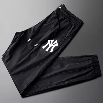 

Light luxury ice silk ultra-thin pants male quick-drying black striped sports casual pants beam feet slim men's trousers
