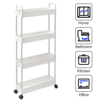 

Slim Rolling Storage Cart with Handle 4-Tier Mobile Shelving Unit Rolling Bathroom Carts for Kitchen Bathroom Laundry Room[US-W]