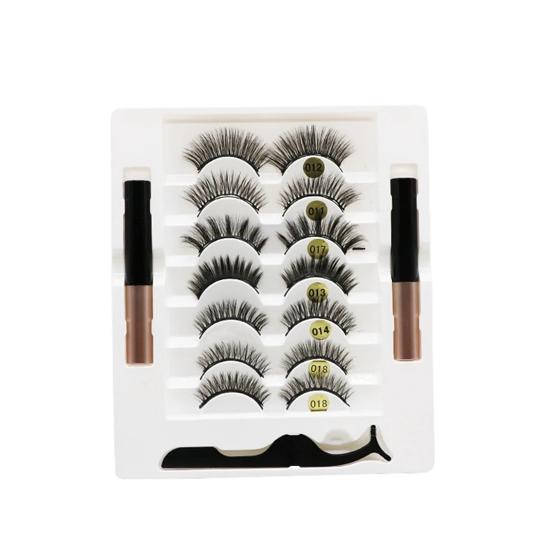 

7 Pairs 3d Magnetic Eyelashes+2 Eyeliner Liquid Eyelashes Mink Eyelash Natural False Eyelashes Extensions Accessories Women