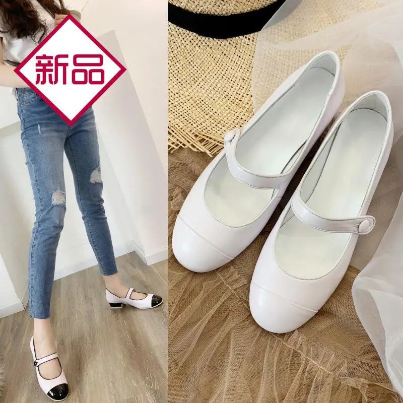 

Online Celebrity Spring And Summer New Style Retro Mary Jane Shoes Shallow Mouth round Moccosins Low Chunky Heel Loafers WOMEN'S