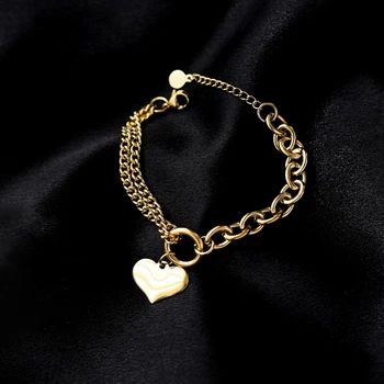 

Timeless Wonder Titanium Pave Heart Chains Bracelet Women Stainless Steel Jewelry Punk Gothic Boho Ins Kpop Designer Gift 5221