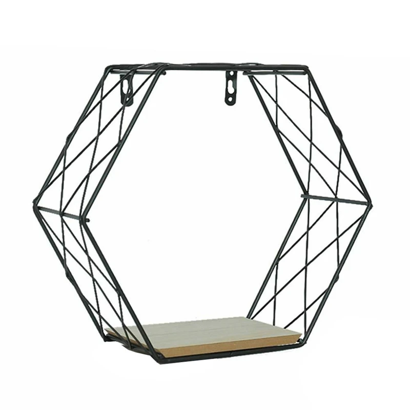 Iron Hexagonal Grid Wall Shelf Combination Hanging Geometric Figure Decoration Creative Comfortable Warmth Quality Exquisite
