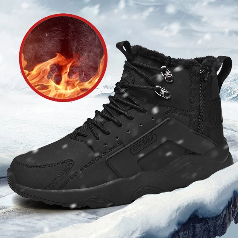 Brand Designer Snow Boots Winter Plush Warm Men Boots Lace-Up Non-slip Male Ankle Boots Waterproof Boots Autumn Man Work Shoes