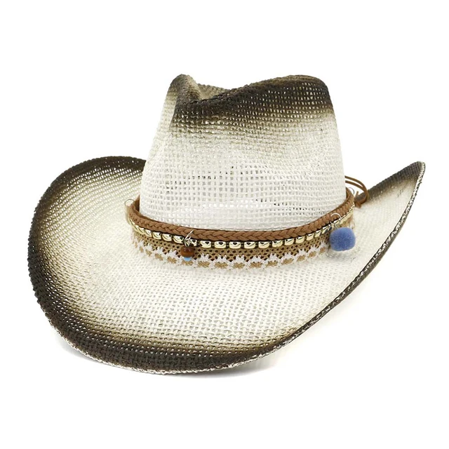 Sun Hat Cowboy Straw Summer Women White 