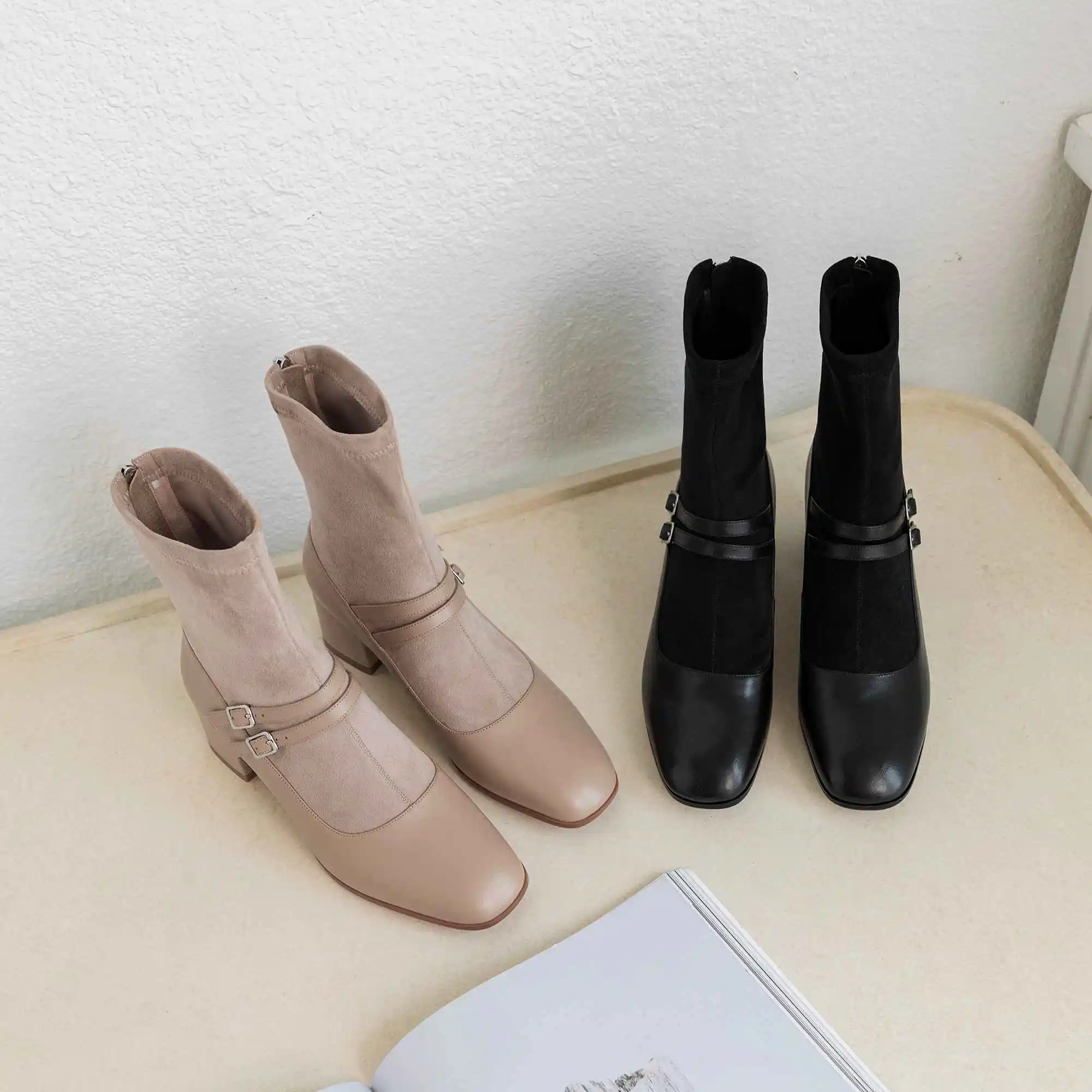 Krazing pot/элегантные женские ботинки mary janes; Зимние Теплые ботильоны из флока с круглым носком на высоком каблуке с пряжкой и ремешками; L9f1