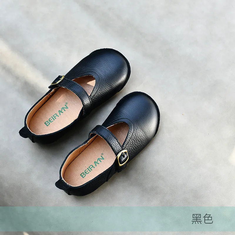  New children's shoes Geniune leather casual Soft cowhide  autumn new single shoes  princess college black Footwear