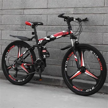 

26 Inch Folding Mountain Bicycle 21 Speed Outroad Bike Dual Disc Brake Aluminum Alloy Frame Variable Speed Road Racing Bikes