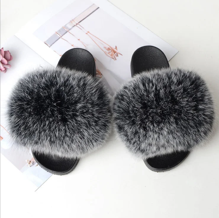 slippers Женские модные меховые тапочки; Пушистый Плюшевый шлепанцы для дома; женская меховая обувь с открытым носком; пушистый кролик; сумка; металлическая сумочка с застежкой в комплекте - Цвет: slippers