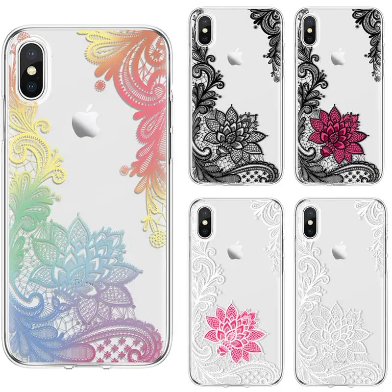 

Ultra Thin Lace Flower Phone Case Painted Clear Soft TPU Silicone Protective Back Cover Skin for Huawei Mate 20 P30 Pro P20 Pro