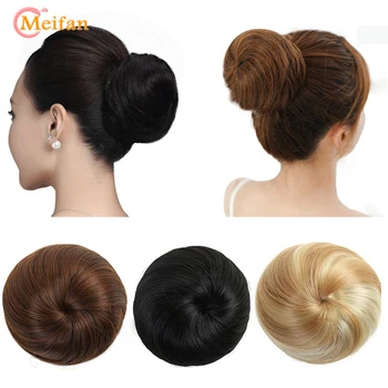 

MEIFAN Synthetic Rubber Band Drawstring Hair Bun Straight Short Hair Buns Dount Chignon Updo Cover Ponytail Extensions
