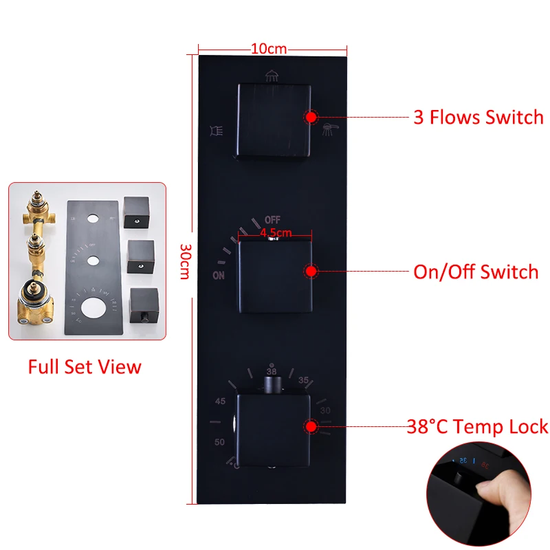 quyanre wanfan frap gappo black thermostatic shower faucets set waterfall rainfall shower head 3-way thermostatic mixer tap bathroom shower faucets5