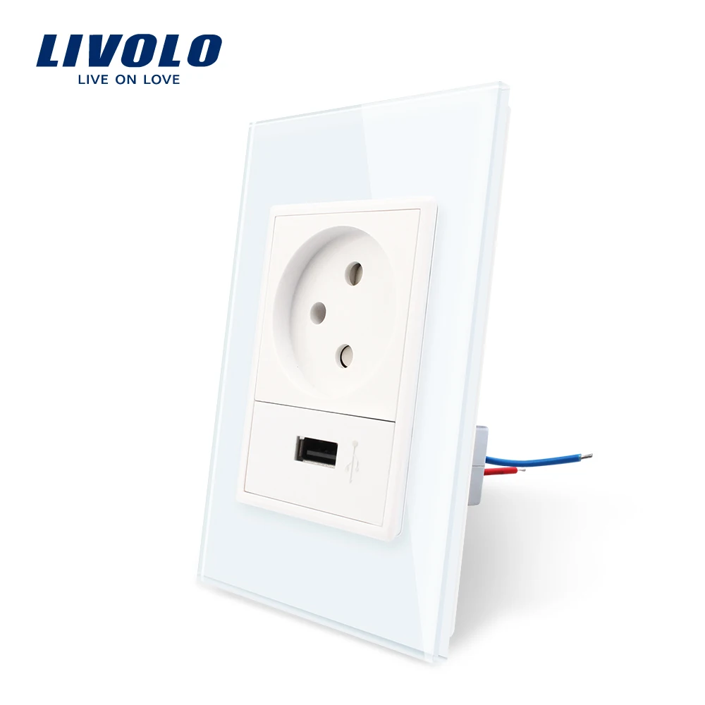 

Livolo US Standard 1isreal +1usb socket, Crystal Glass Panel, 110~250V Wall Power Outlet, without logo