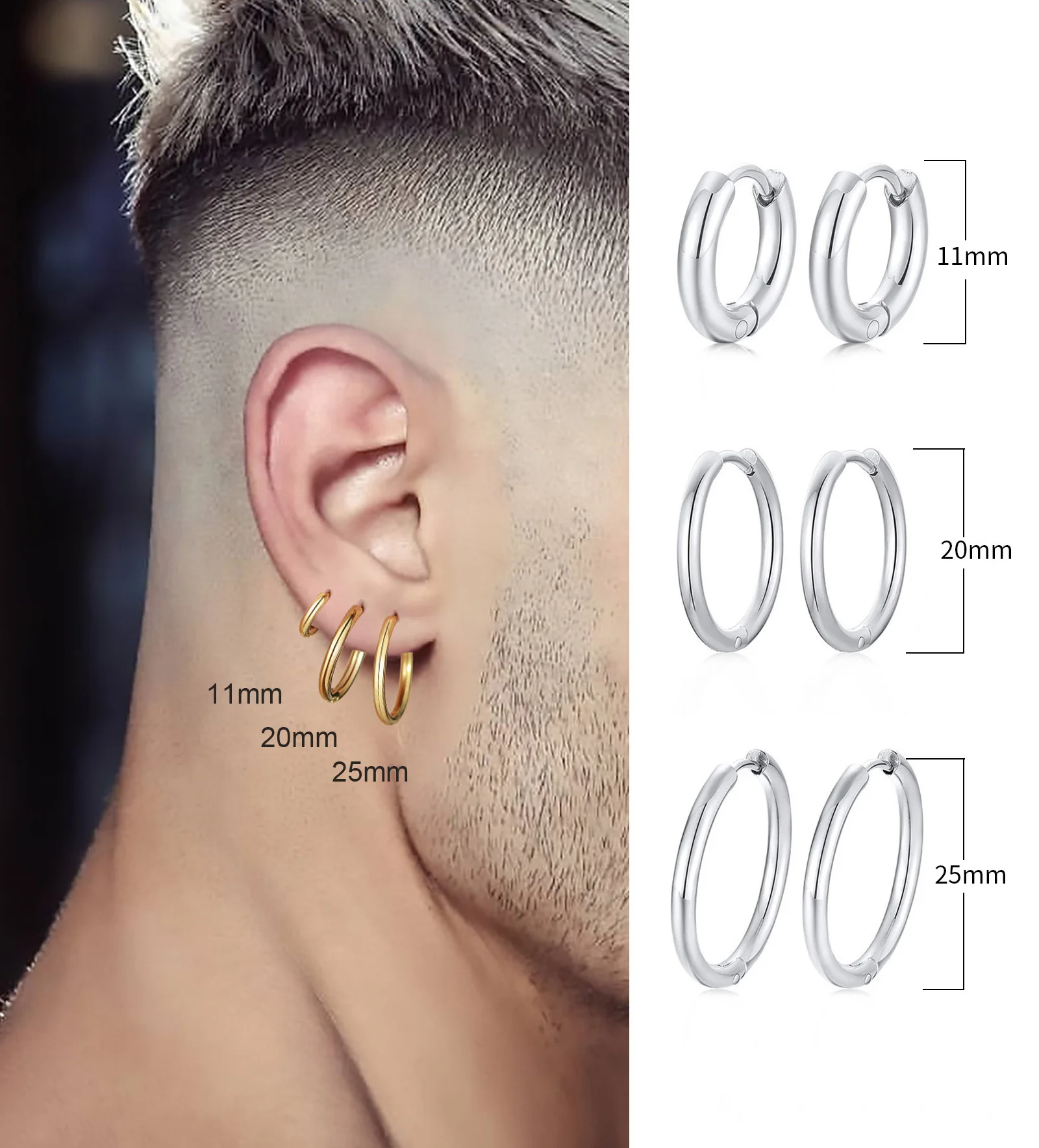 Mens Earrings, Mens 6mm Stud Earrings, Round Stainless Steel Silver Studs  Earrings for Men, Stud Earring Men, Mens Jewelry by Twistedpendant - Etsy