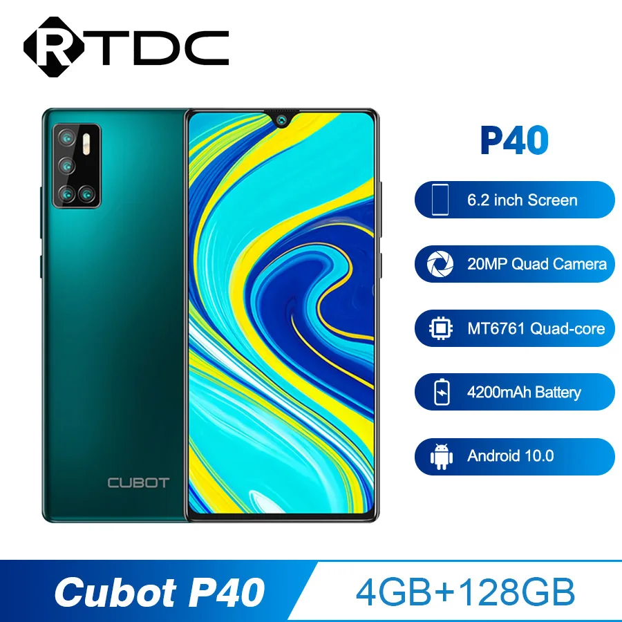 Cubot P40 6.2 "Hd + 4Gb + 128Gb 12MP Quad Camera Smartphone Nfc 4200Mah Android 10 dual Sim-kaart Mobiele Telefoon 4G Lte Mobiele Telefoon