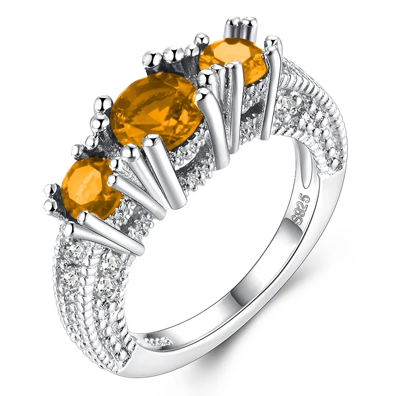 Silver 925 Jewelry Round Gemstones Ring For Women Zircon Ruby Amethyst Emerald Citrine Sapphire Aquamarine Size5-10