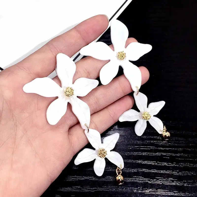 Hot Dual White Flower Earrings Personality 2019 Summer Holiday Big Statement Pendientes Mujer Boho Jewelry Party Wedding A10 | Украшения и