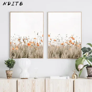 

Poppies Flower Plant Canvas Poster Nordic Nature Landscape Botanical Art Print Paniting Wall Picture for Living Room Decoration