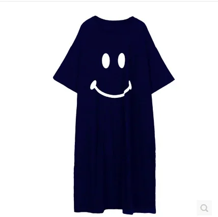 

Korean-style Nightgown Women's Summer Sweet Cute Mid-length Short Sleeve Pajamas Cartoon Smiley Thin Home Wear