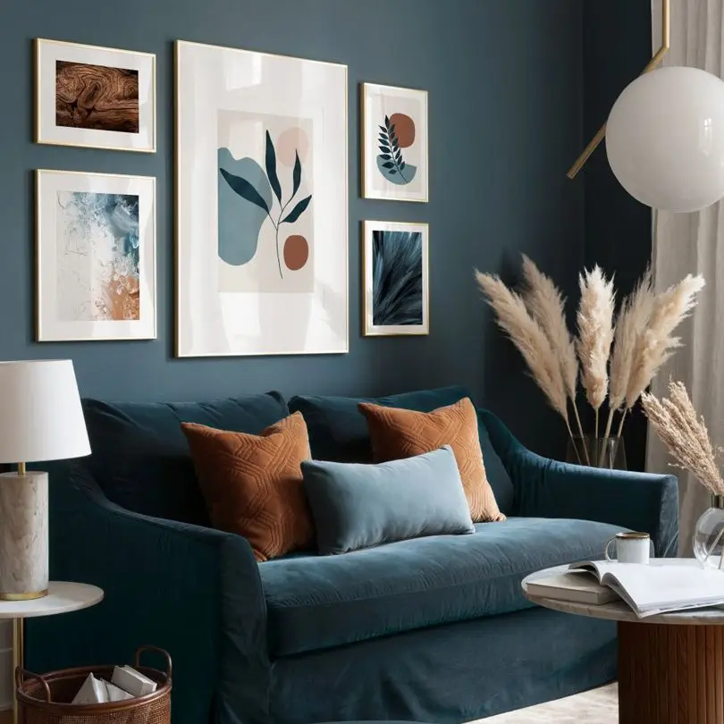 

Dark Blue Feathers Botanical Abstract Oil Wood Nordic Posters and Prints Wall Art Canvas Painting Decor Pictures For Living Room